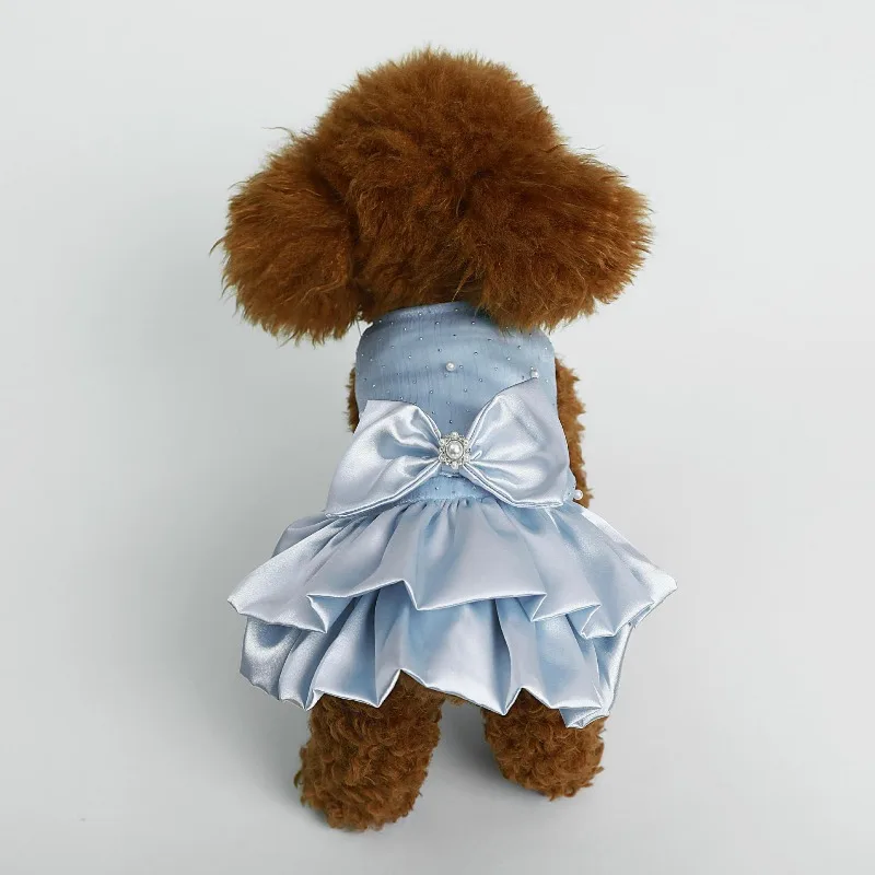Nuevo vestido de novia Jenny con lazo azul, vestido para mascotas, prevención de la pérdida de cabello para perros y gatos, vestido de princesa blanco de alta calidad para verano - imagen 2