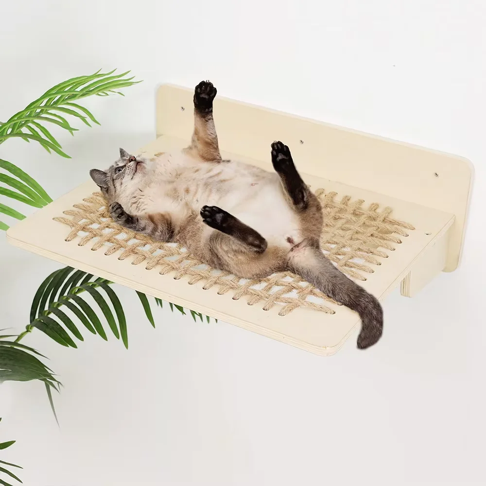 Marco de escalada de madera para gatos, caja de arena para gatos en forma de nube y corazón con plataforma de salto montada en la pared de fieltro, escalones para dormir para gatos - imagen 2