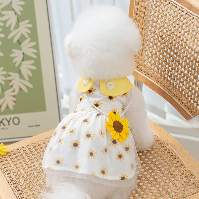 Ropa de lujo para perros, vestido de girasol para perros, falda de encaje con lazo para mascotas, disfraces para perros, Chihuahua Bichon, ropa para gatitos, ropa para cachorros