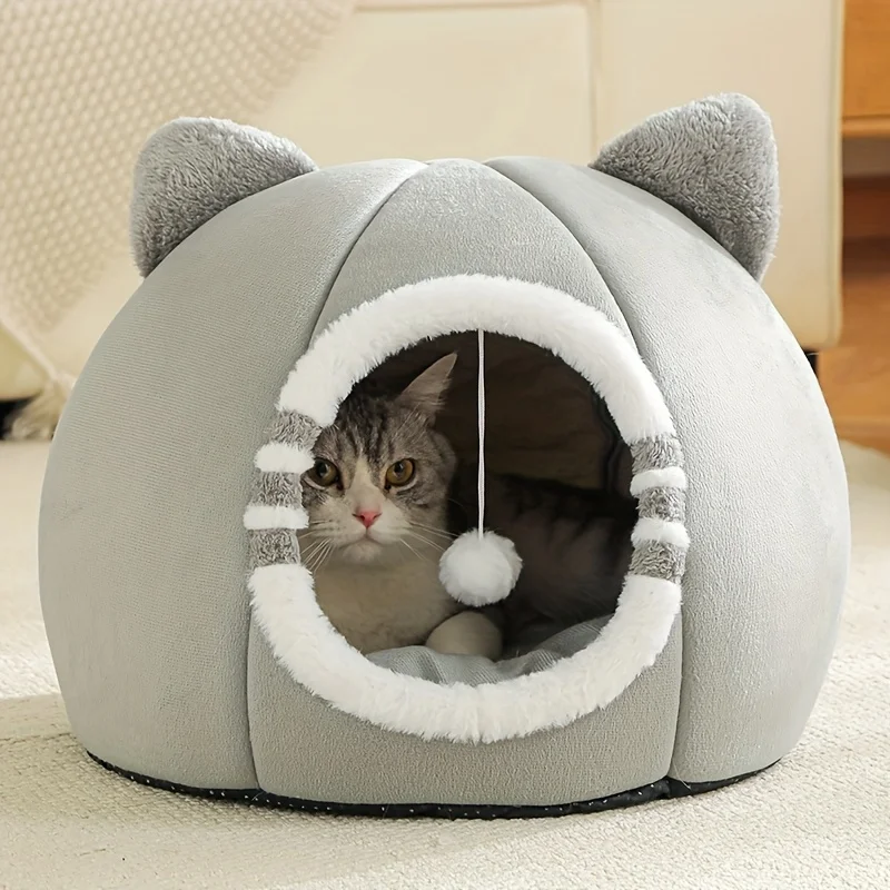 Cama cueva para gatos con colchón suave de sueño profundo