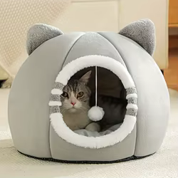 Cama cueva para gatos con colchón suave de sueño profundo