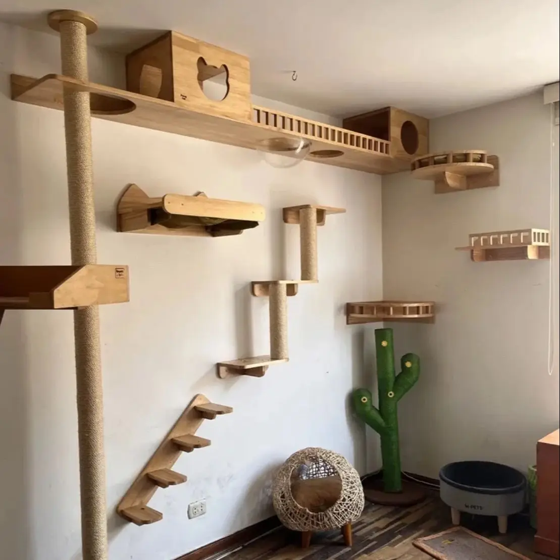 Marco de escalada para gatos, árbol de madera para gatos, hamaca, poste rascador, plataforma de salto con Pedal, muebles de pared para mascotas para interiores - imagen 2