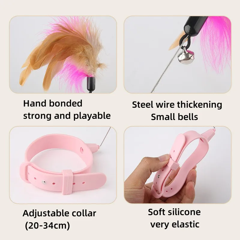 Juguetes interactivos para gatos, divertido palo de rompecabezas de plumas con campana, Collar para mascotas, gatito, varita de juguete, juguetes de entrenamiento para gatos, suministros - imagen 2