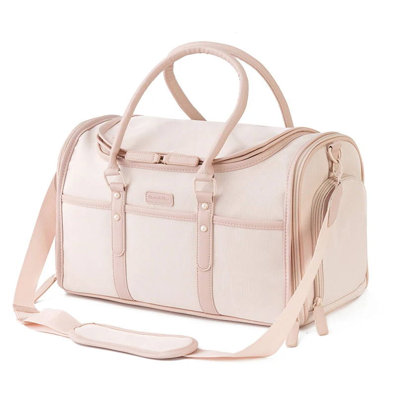 Bolsa de transporte de lujo para mascotas, bolso de viaje portátil para perros pequeños, color rosa Nude, transpirable, antiarañazos, Oxofrd, plegable