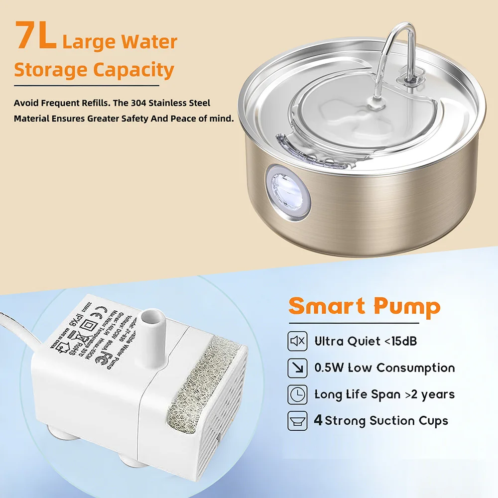 Fuente de agua automática acero inoxidable para perros y gatos filtro - imagen 4