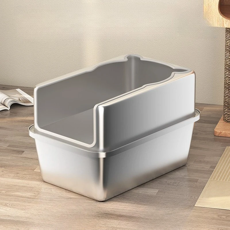 Caja de arena para gatos de acero inoxidable, caja de arena grande para gatos, inodoro antisalpicaduras para gatos, caja de arena duradera de seguridad para gatitos, producto para mascotas - imagen 5
