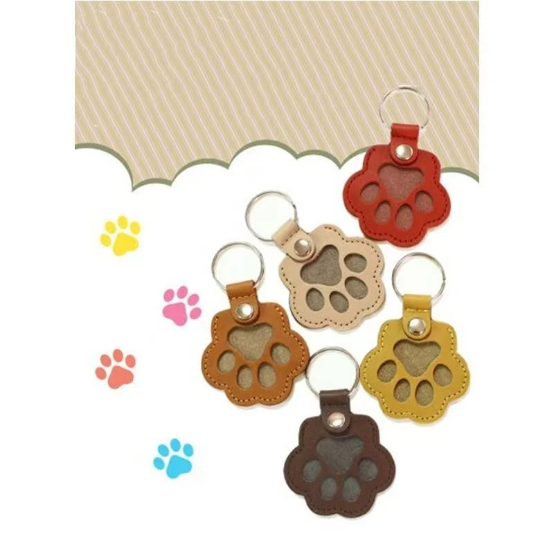 Llavero con estampado de pata de cuero genuino para memoriales de mascotas, gancho para llavero de almacenamiento de pelo de perro y gato para amantes de perros y gatos - imagen 5