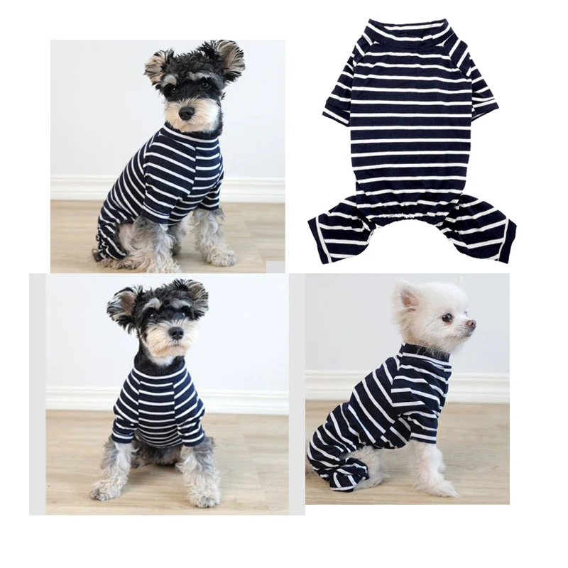 Pijamas de perro a rayas para perros pequeños y medianos, mono suave para cachorros, ropa para perros de primavera y otoño, mono Pjs para cachorros - imagen 5