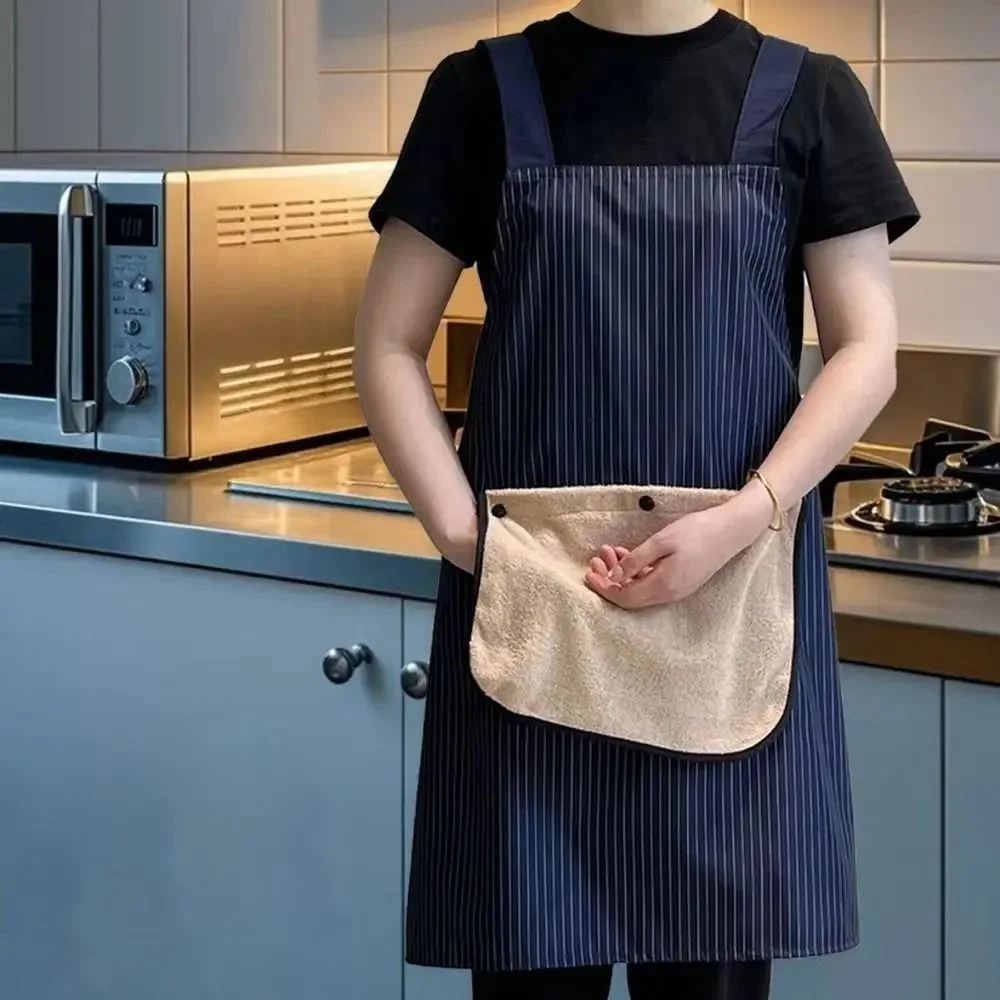 Delantal de cocina impermeable, uniforme de restaurante sin mangas con espalda cruzada y toalla de mano extraíble, Baberos para cocinar y hornear antiincrustantes - imagen 2