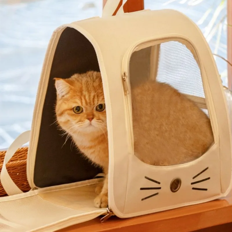 Mochila transportadora de gatos de viaje al aire libre, bolso de hombro portátil transpirable para cachorros y gatitos, suministros de transporte para mascotas con cremallera para perros pequeños - imagen 2