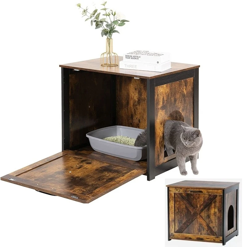 Muebles ocultos de arena para gatos, casa ocultadora de arena para gatos, inodoro moderno para interiores, gabinete de hidromasaje, casas semicerradas de madera para mascotas