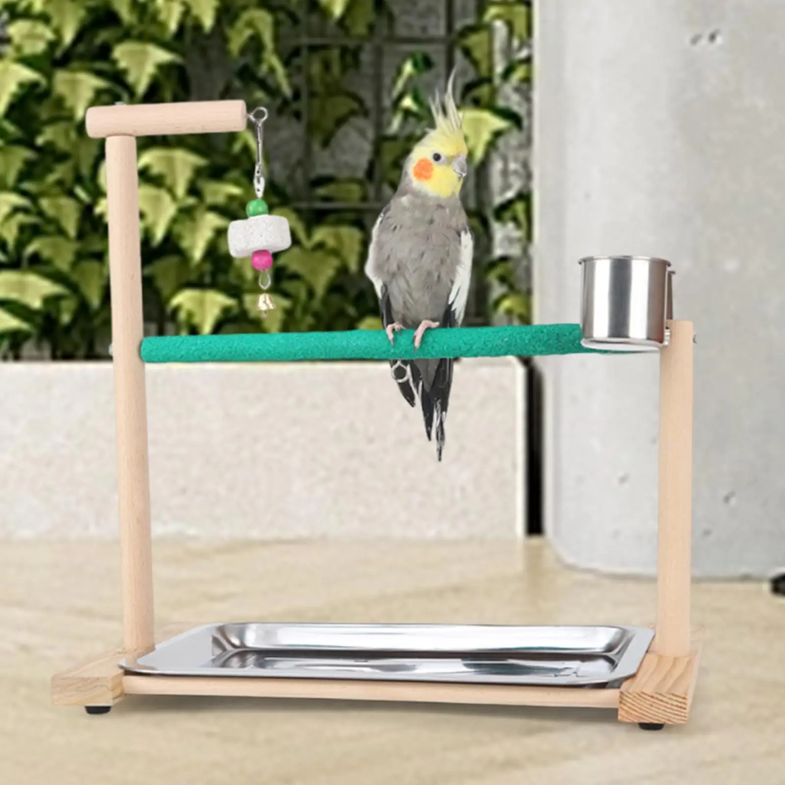 Parrot Playground Perch Gym Removable Tray Feeder Cups Exercise Activity Center for Budgie Conures Cockatoos Cage Accessories
