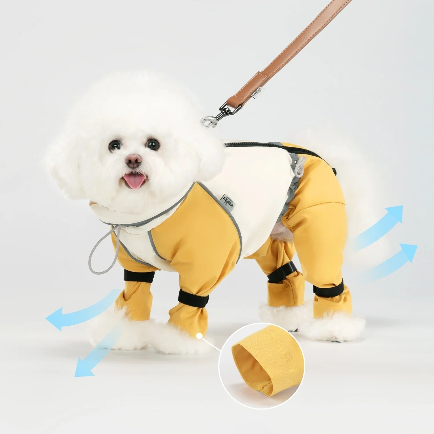 Primavera y verano Ropa para perros de raza pequeña Abrigo a prueba de viento de cuatro patas chaqueta impermeable para perros ropa para mascotas impermeable para perros amarillo - imagen 3