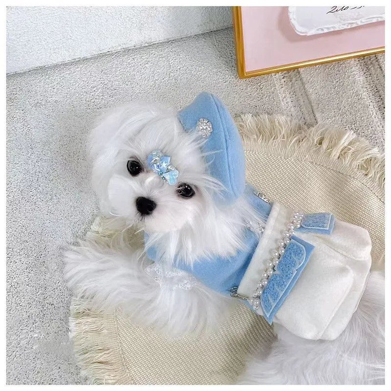 Abrigo tweed azul perla para perros pequeños – lujo invernal - imagen 2