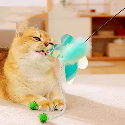 Varita de plumas interactiva para gatos con mariposa y alambre acero