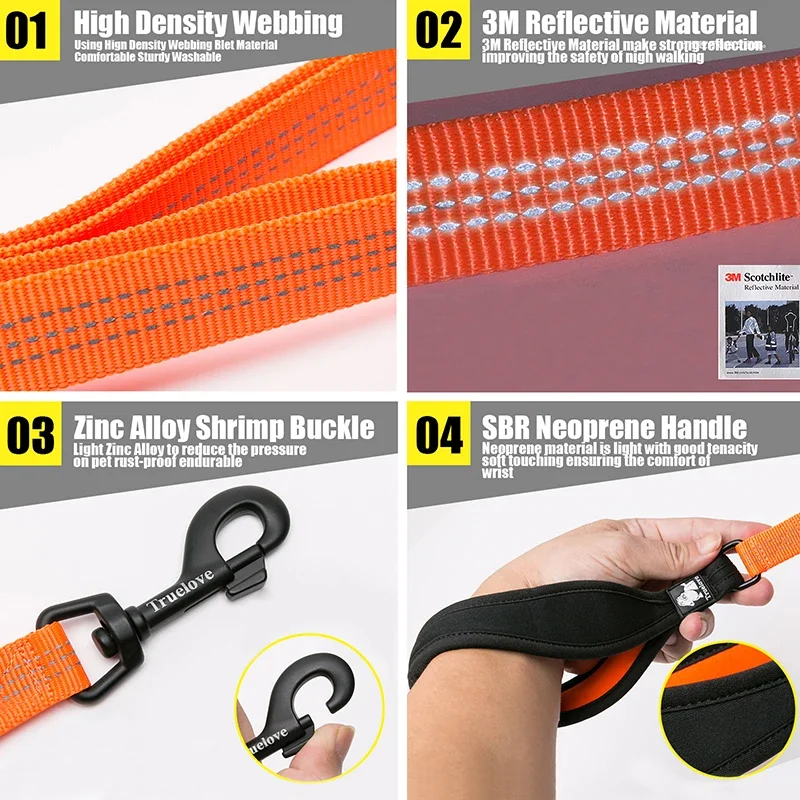 Correa reflectante de nailon para mascotas Truelove, arnés y collar usados para perros y gatos pequeños y grandes, entrenamiento de todas las razas, correr y caminar TLL2771 - imagen 4