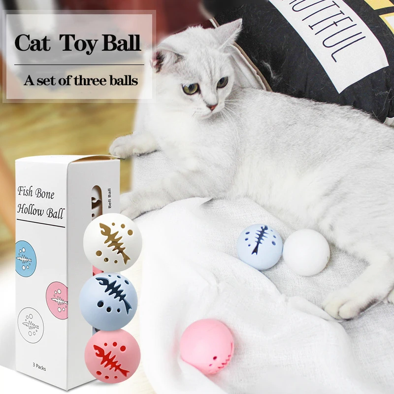 Pelota de juguete para mascotas, juguete interactivo de 3 piezas con diseño de hueso de pescado, para masticar perros pequeños y gatos - imagen 3
