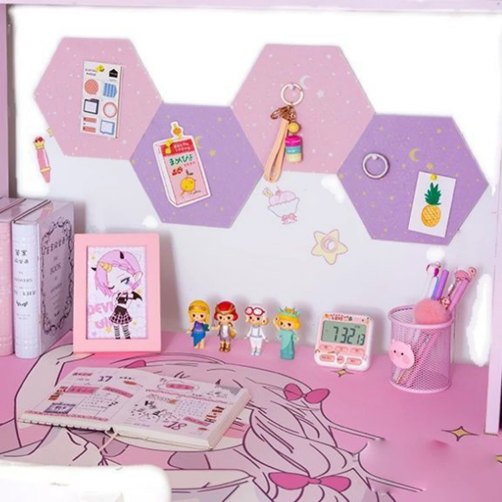 Tablón de Anuncios hexagonal de fieltro para dormitorios, decoración de pared del hogar, autoadhesivo con alfileres para pegar notas y fotos - imagen 4