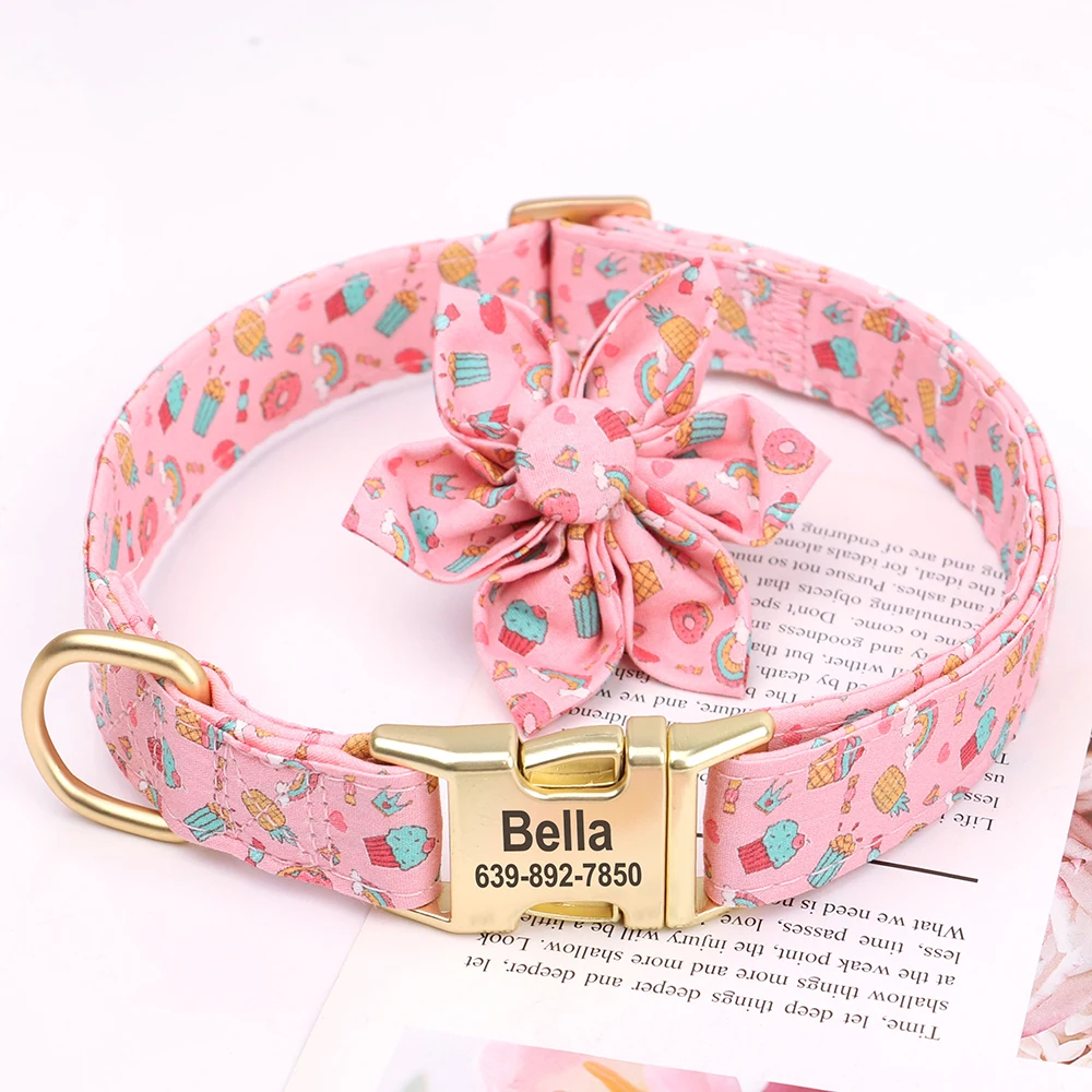 Collar de perro personalizado en 6 colores, collares de nailon con estampado de moda para mascotas con placa de identificación grabada sin flores para perros pequeños, medianos y grandes - imagen 3