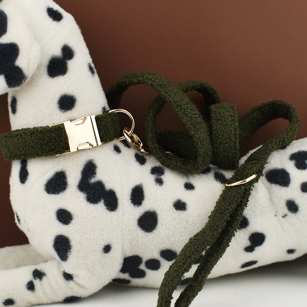 Juego de Collar y correa de terciopelo para perros pequeños, medianos y grandes, placa con nombre grabada personalizada, suministros para mascotas, correa para perros - imagen 3