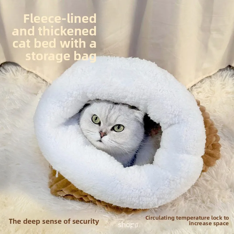 Saco de dormir semicerrado para gatos, nido grande para mascotas cálido para otoño e invierno, almohadilla para dormir para gatos, productos para mascotas
