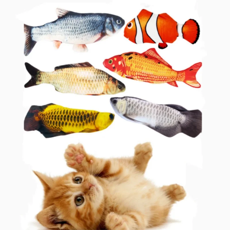 Nuevos juguetes de simulación de pez para gatos, juguete de felpa suave con hierba gatera, juguetes interactivos para gatos, regalos divertidos, muñecos con forma de pez 3D, suministros para mascotas