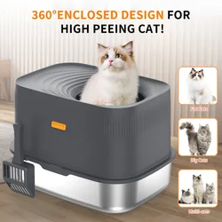 Caja de arena para gatos cerrada en acero inoxidable entrada superior
