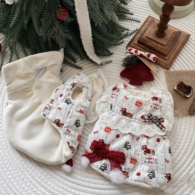 Chaquetas bonitas para mascotas, abrigo de Navidad de invierno, chaleco con lazo bonito de peluche, abrigo cálido para gatos, ropa para perros pequeños, ropa navideña para cachorros - imagen 4