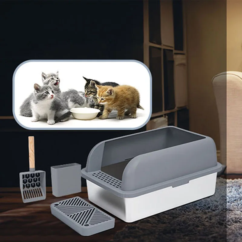 Pet Cat Litter Box Front Door Flat Slope Stainless Steel Open Type Cat Toilet Durable Spacious For Easy Comfortable Use - imagen 3