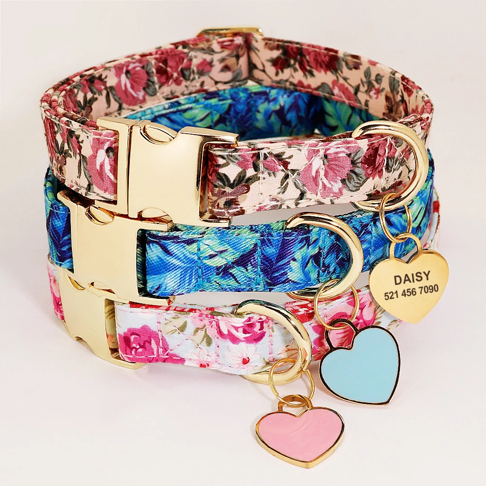 Collar de perro personalizado con estampado de nailon, collares de identificación para mascotas, etiqueta de corazón para perro personalizada, placa con nombre, regalo ajustable para perros pequeños, medianos y grandes - imagen 3