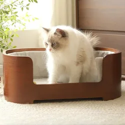 Cama de madera para gatos con estera extraíble y cómoda