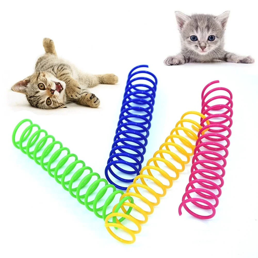 Resorte de plástico extendido para gatos, productos interactivos para mascotas, suministros para gatos, 4 unids/lote por bolsa