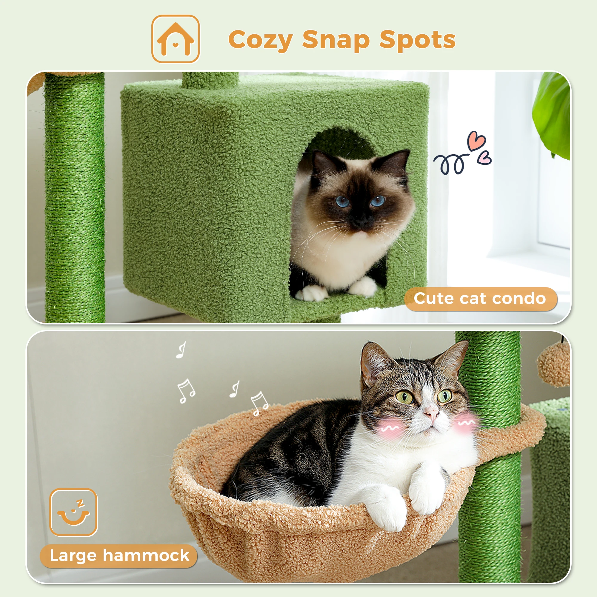 Árbol para gatos de 90cm con poste para rascar, bola con campana colgante, bonita cama superior, hamaca acogedora, condo para gatos privado adecuado para gatos de interior - imagen 4