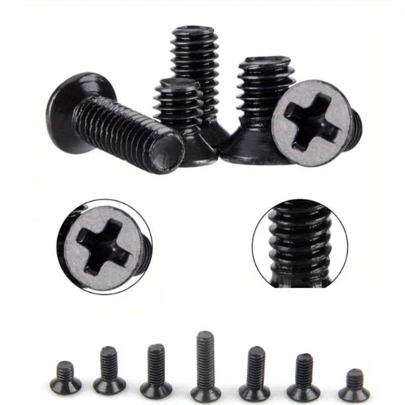 500 Pieces M2 M2.5 M3 Cross Flat Head Screws Classification Kit, Black Carbon Steel Machine Screws - imagen 4