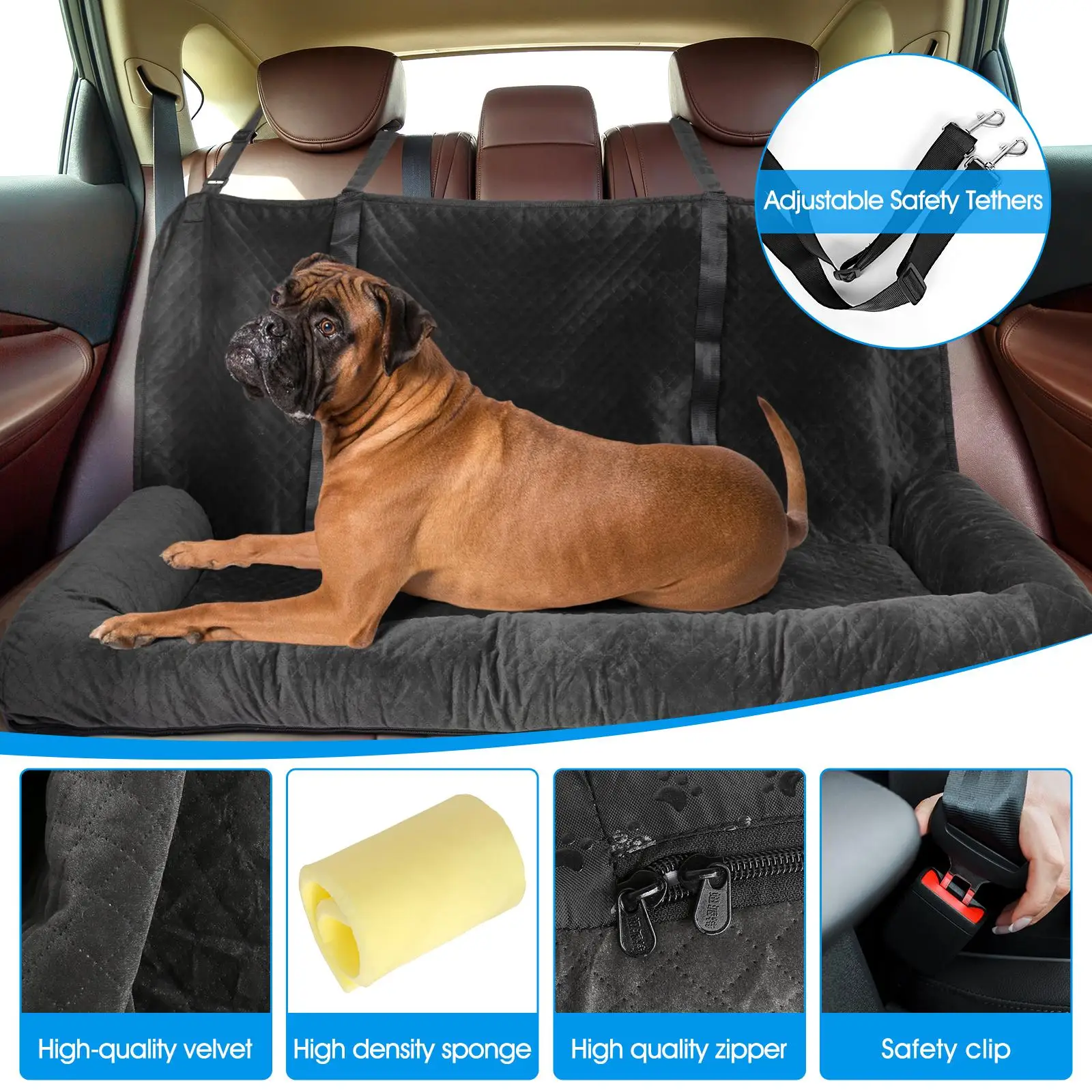 Dog Car Seat Bed Sleeping Bed with Leash Backseat Protector Booster Seat