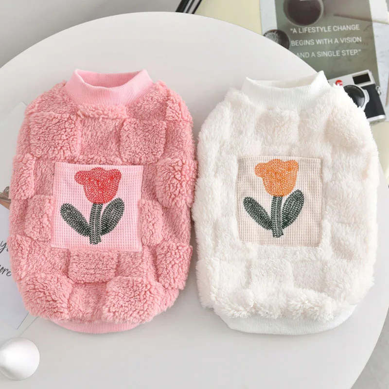 Ropa de lana para perros, sudaderas con capucha blancas y rosas de invierno, disfraz para perros pequeños y grandes, sudadera de manga corta Chihuahua Yorkshire, suéter XXXL - imagen 2