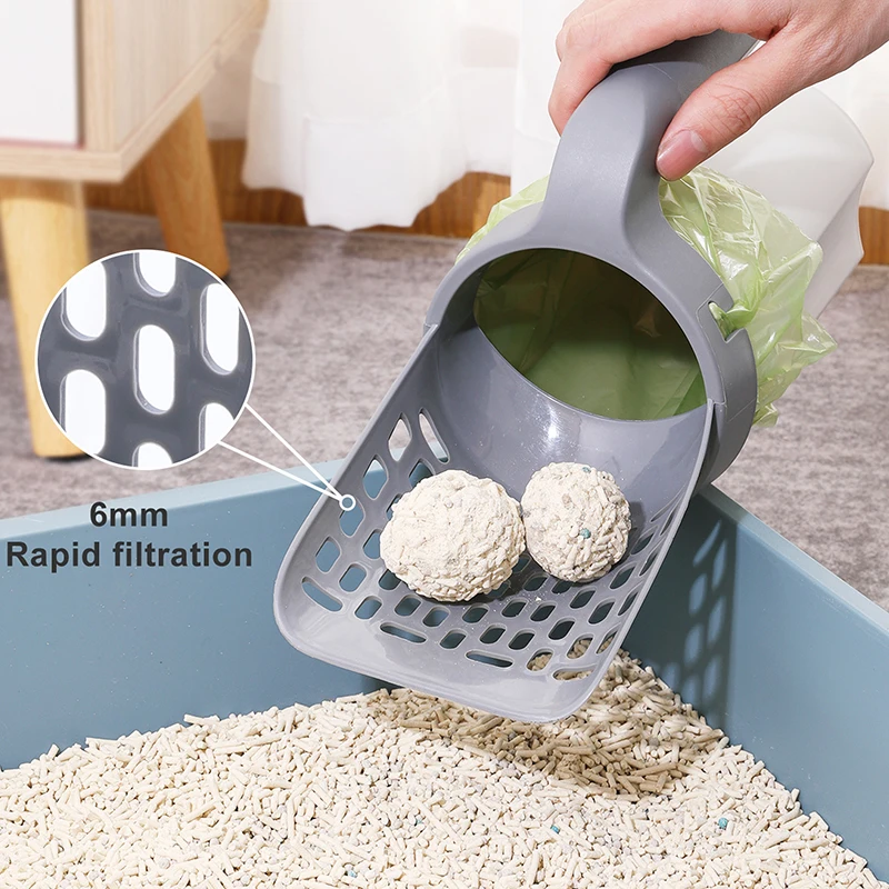 Pala de arena para gatos con bolsas de basura, cuchara de arena para gatos autolimpiante, caja de arena portátil para gatos, herramienta de limpieza, suministros para gatos - imagen 2