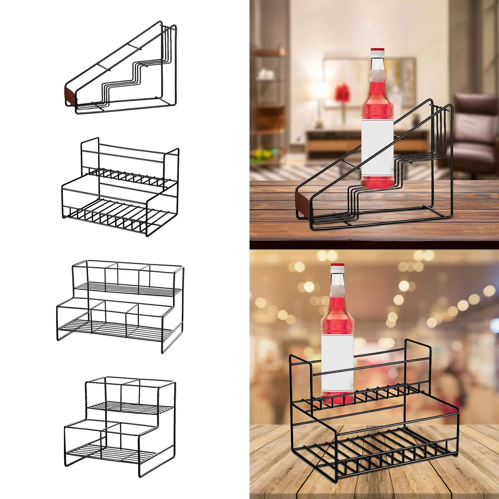 Coffee Syrup Rack Spice Rack Shelf Black Coffee Bar Accessories Easy to Install Practical Kitchen Storage Rack Bar Organizer
