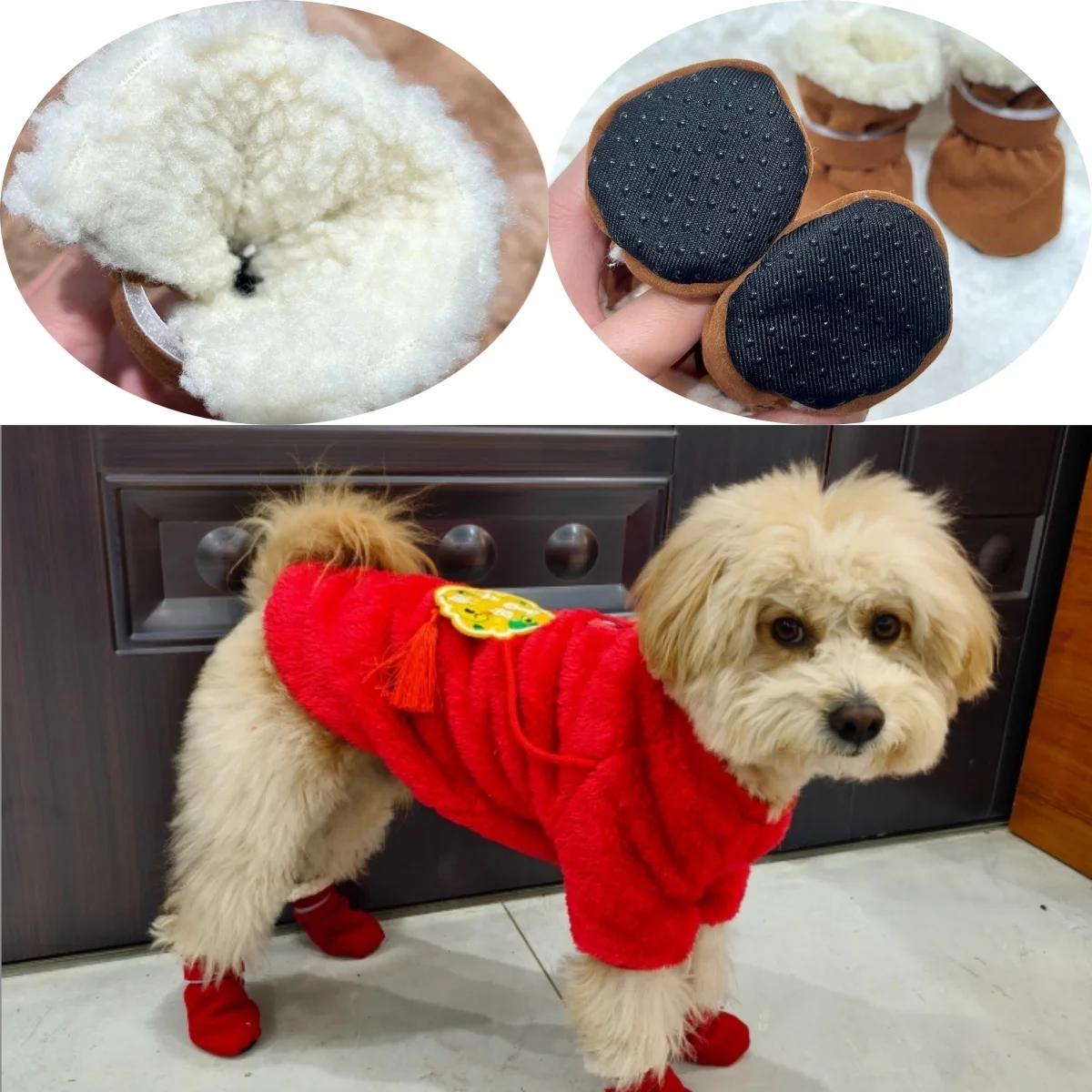 Botas impermeables para perros de invierno, zapatos de nieve antideslizantes gruesos y cálidos para perros y gatos pequeños y medianos, forro de felpa con suelas antideslizantes, 4 Uds.