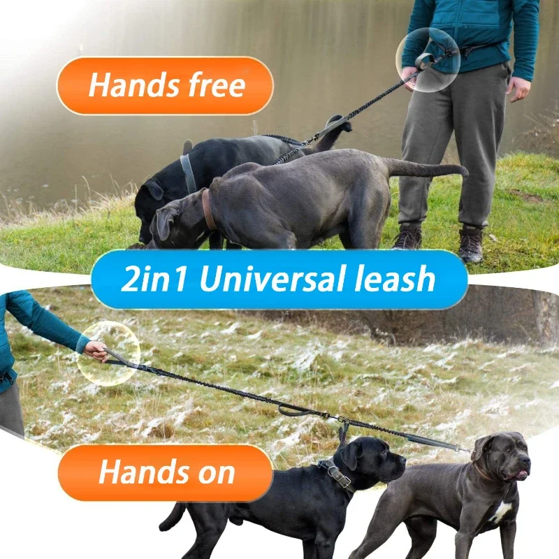Correa reflectante larga para perro, 2 perros, fuerte, manos libres, entrenamiento, correr, asas acolchadas, cables duales, suministros para mascotas 2 en 1 - imagen 2