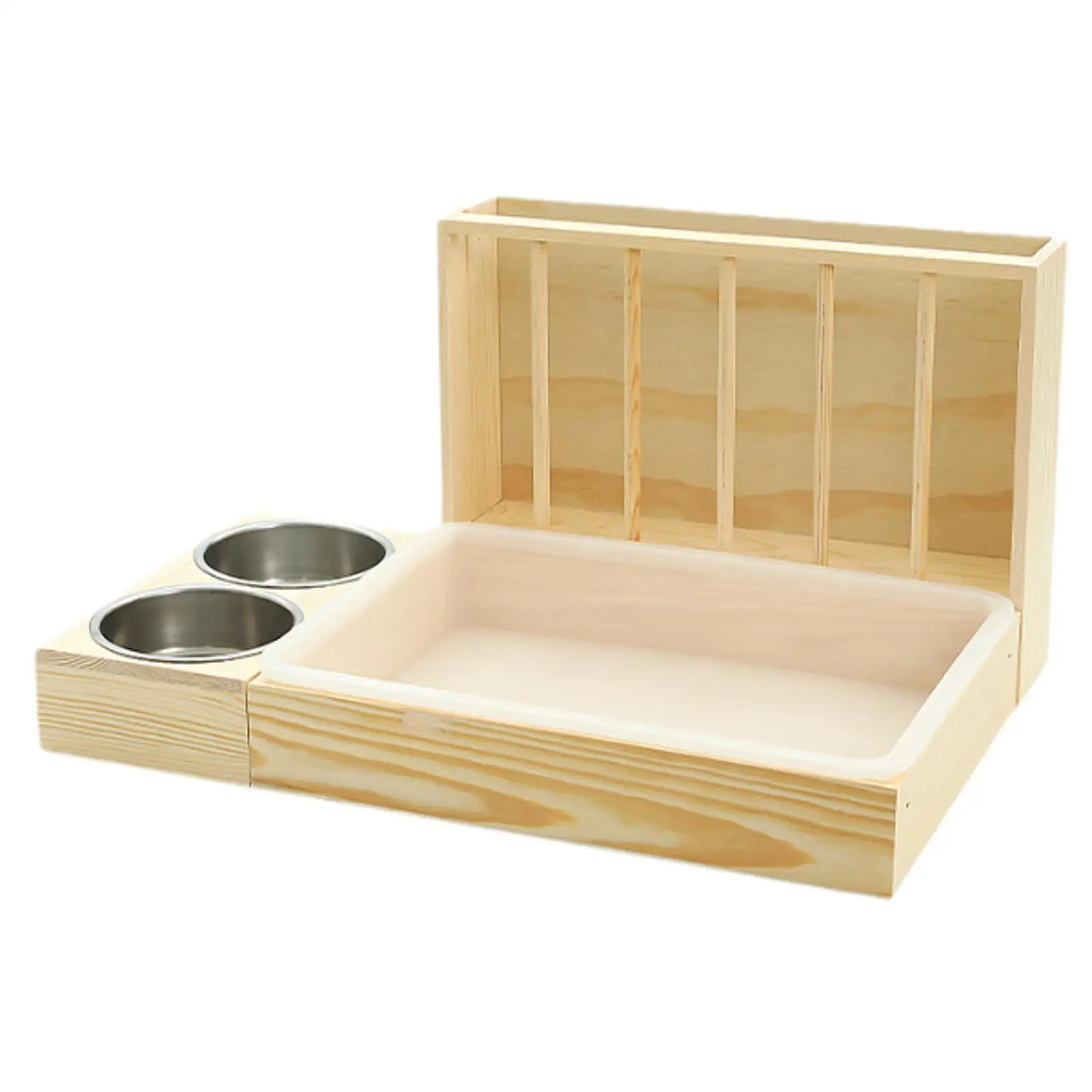 3 in 1 Rabbit Hay Feeder with Litter Box,Wooden,Food Feeding Hay Manger with Bowls Bunny Hay Feeder for Small Animals Hamster