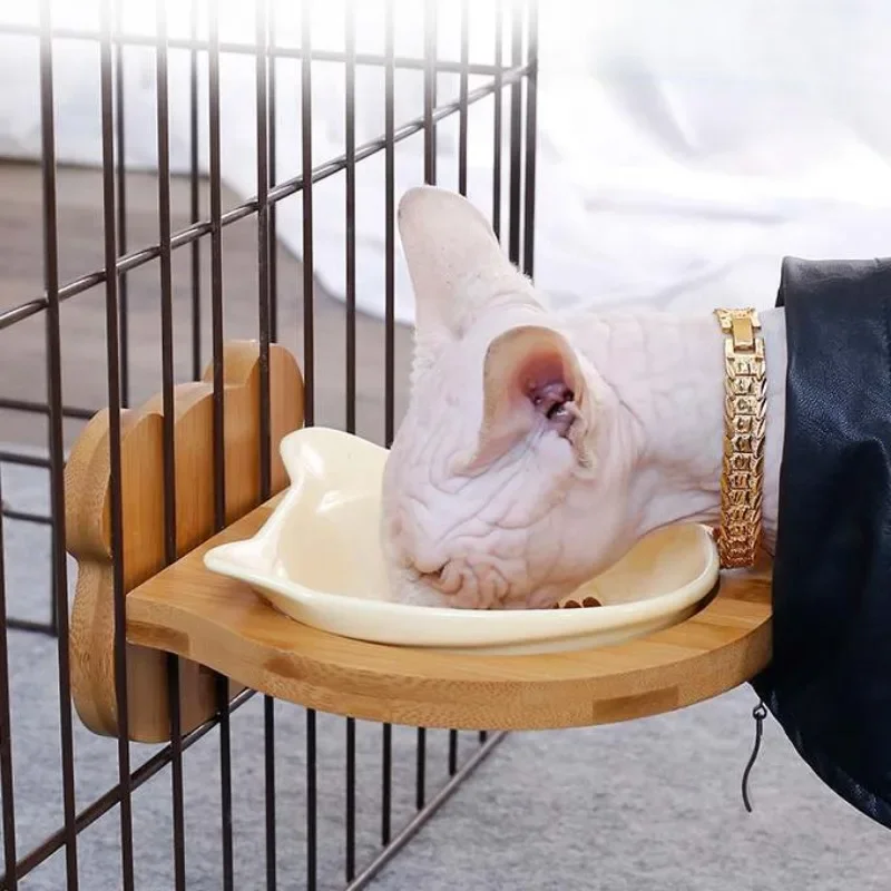 Perrera colgante extraíble para mascotas, alimentador de agua y comida, cuencos de cerámica para gatos, contenedor de comida, jaula fija, tazón para beber a prueba de golpes - imagen 3