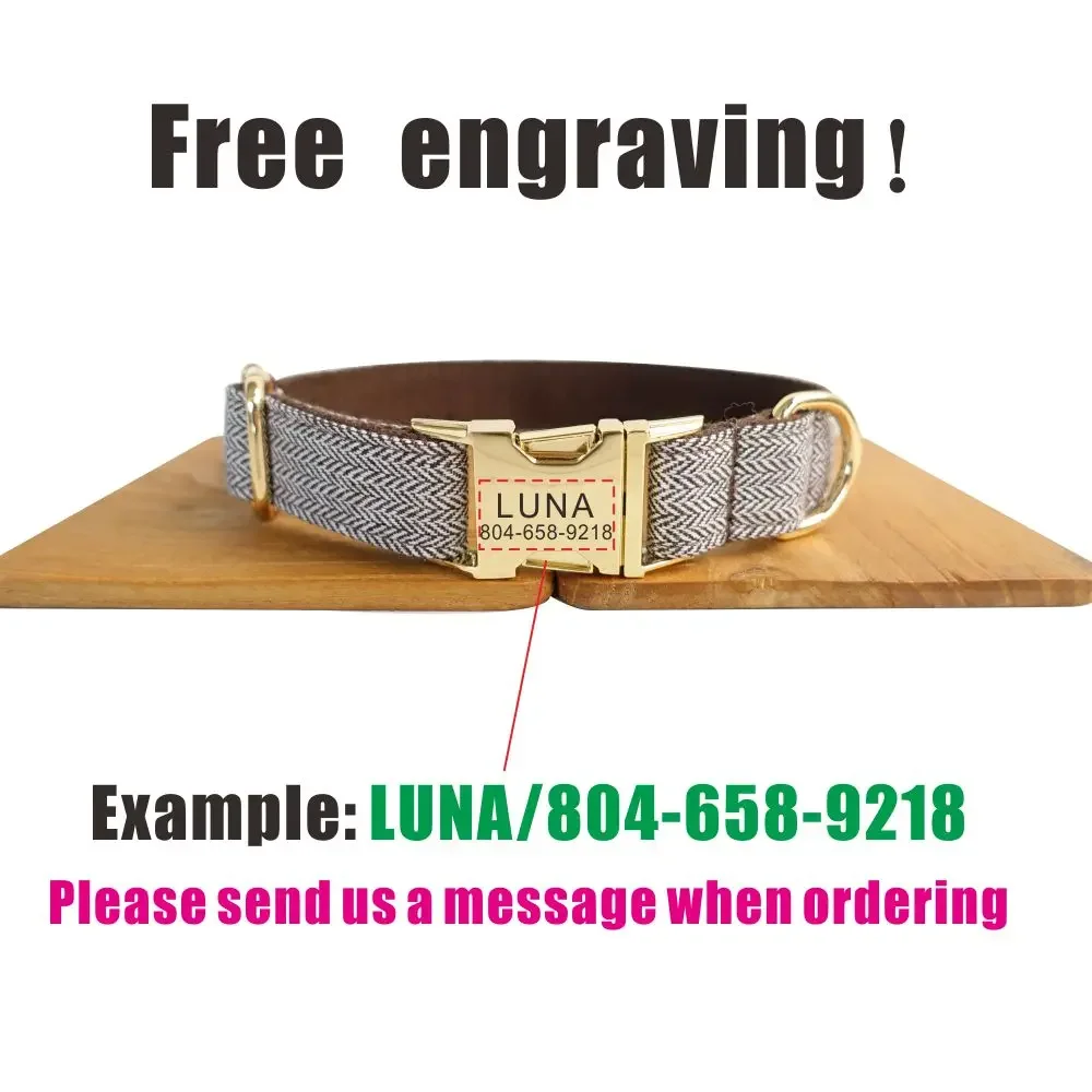 Collar personalizado para perro, accesorio para mascota, grabado gratis, etiqueta de nombre de identificación, traje grueso marrón, correa para cachorro de fibra - imagen 4