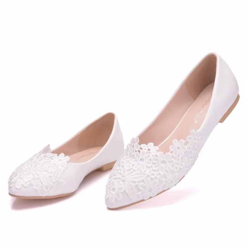 Zapatillas de Ballet de verano, zapatos de boda de novia de encaje blanco, tacón bajo plano, informales sin tacones, zapatos de vestir para mujer, zapatos dulces para mujer - imagen 5