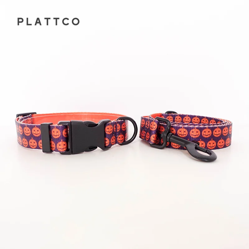 PLATTCO-collar para perro extraíble, conjunto de correa, calabaza púrpura, collar ajustable de poliéster para mascotas, lazo para perros pequeños y grandes, 5 tamaños PDC337 - imagen 5