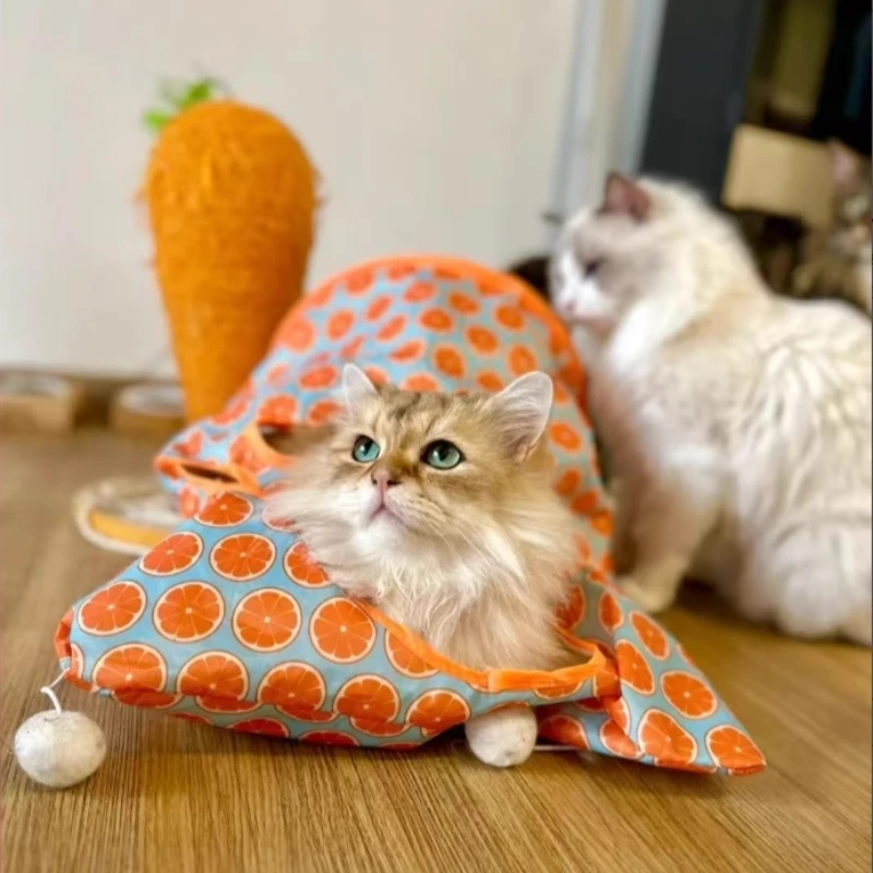 Juguete de túnel plegable para gatos, tubo de juego de papel arrugado con ratón y pelota para gatos de interior, juguete de taladro interactivo - imagen 2