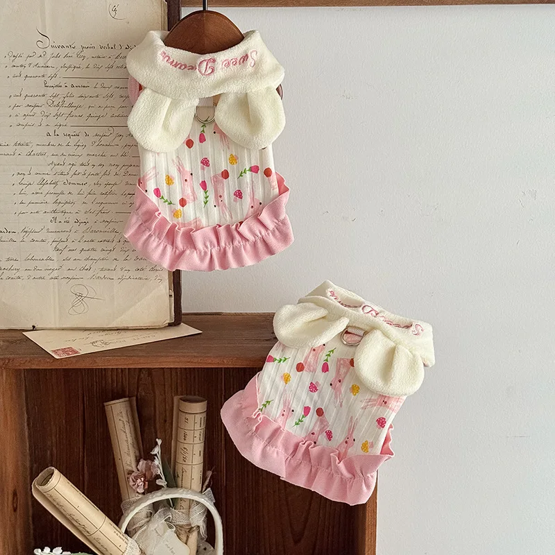 Pet Autumn and Winter Base Coat Dog and Cat Clothes with Plush Home Clothes Dress Puppy Dog Clothes for Small Dogs - imagen 2