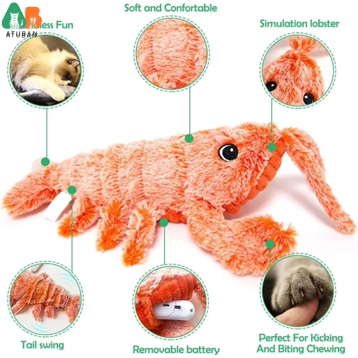 Juguete eléctrico peluche langosta para gatos y perros con hierba gatera - imagen 3