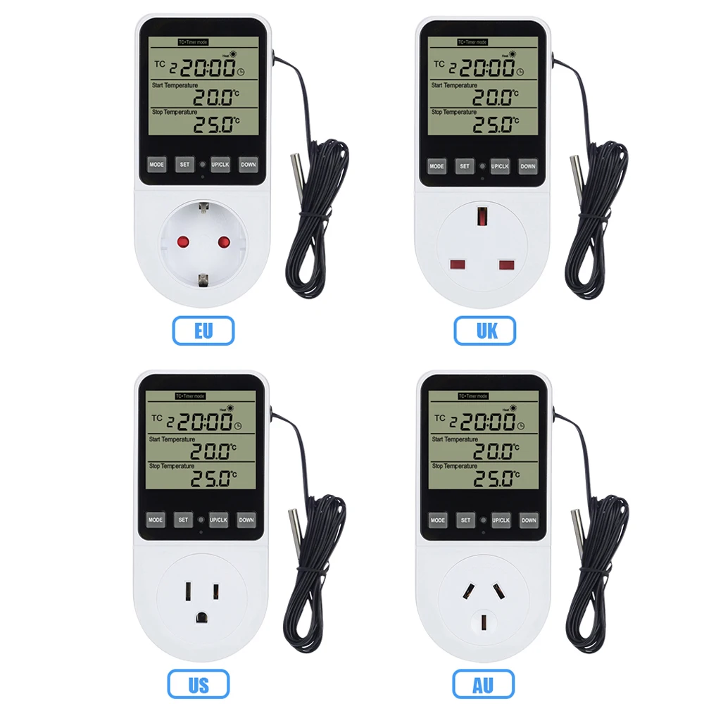 AC120-240V controlador de temperatura enchufe termostato completamente funcional temporizador interruptor precisión calefacción refrigeración regulador termómetro