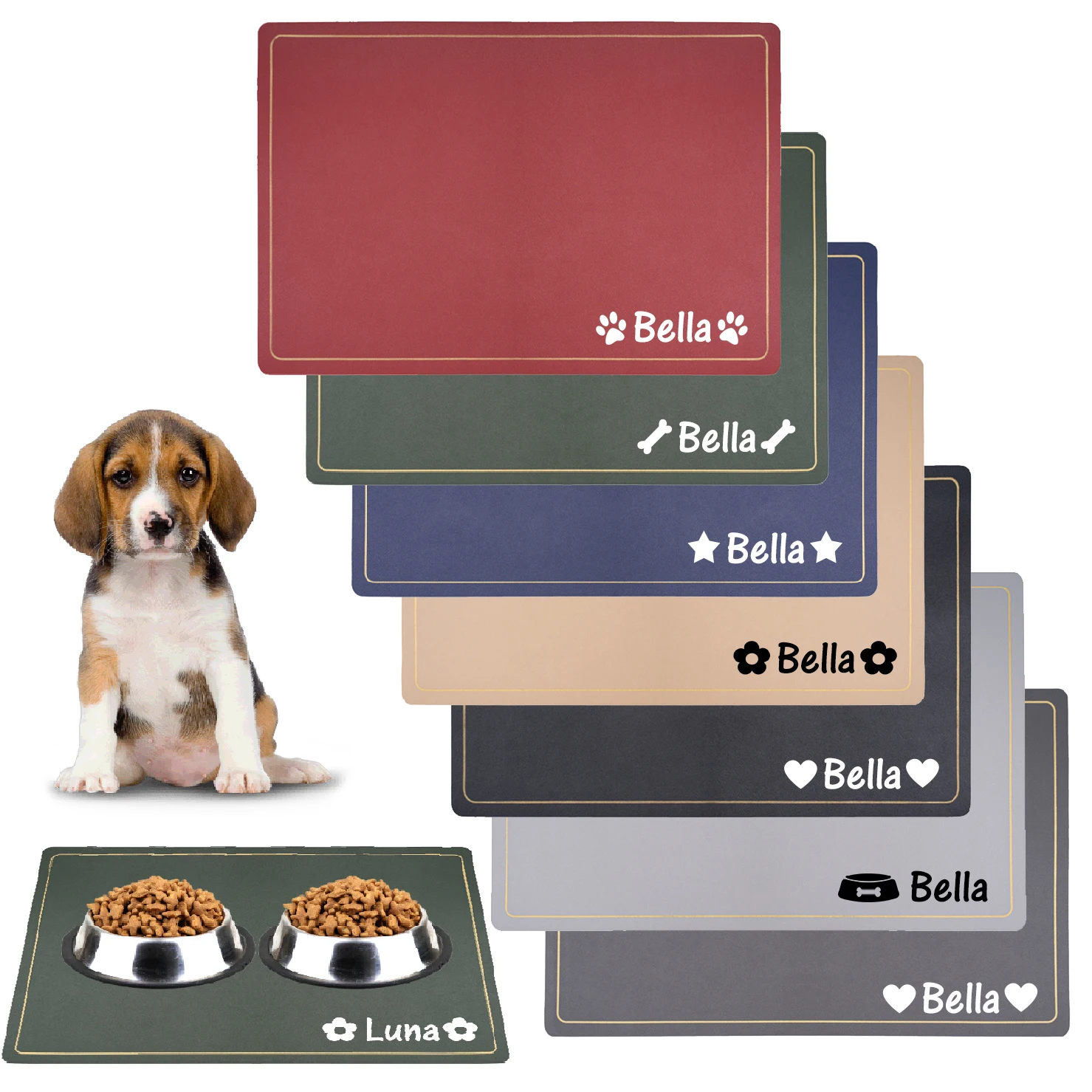 Mantel Individual para perro con nombre personalizado, tapete impermeable grabado para Gato, almohadilla de comida para mascotas de cuero PU, cuenco para beber, mantel individual para alimentación de perro